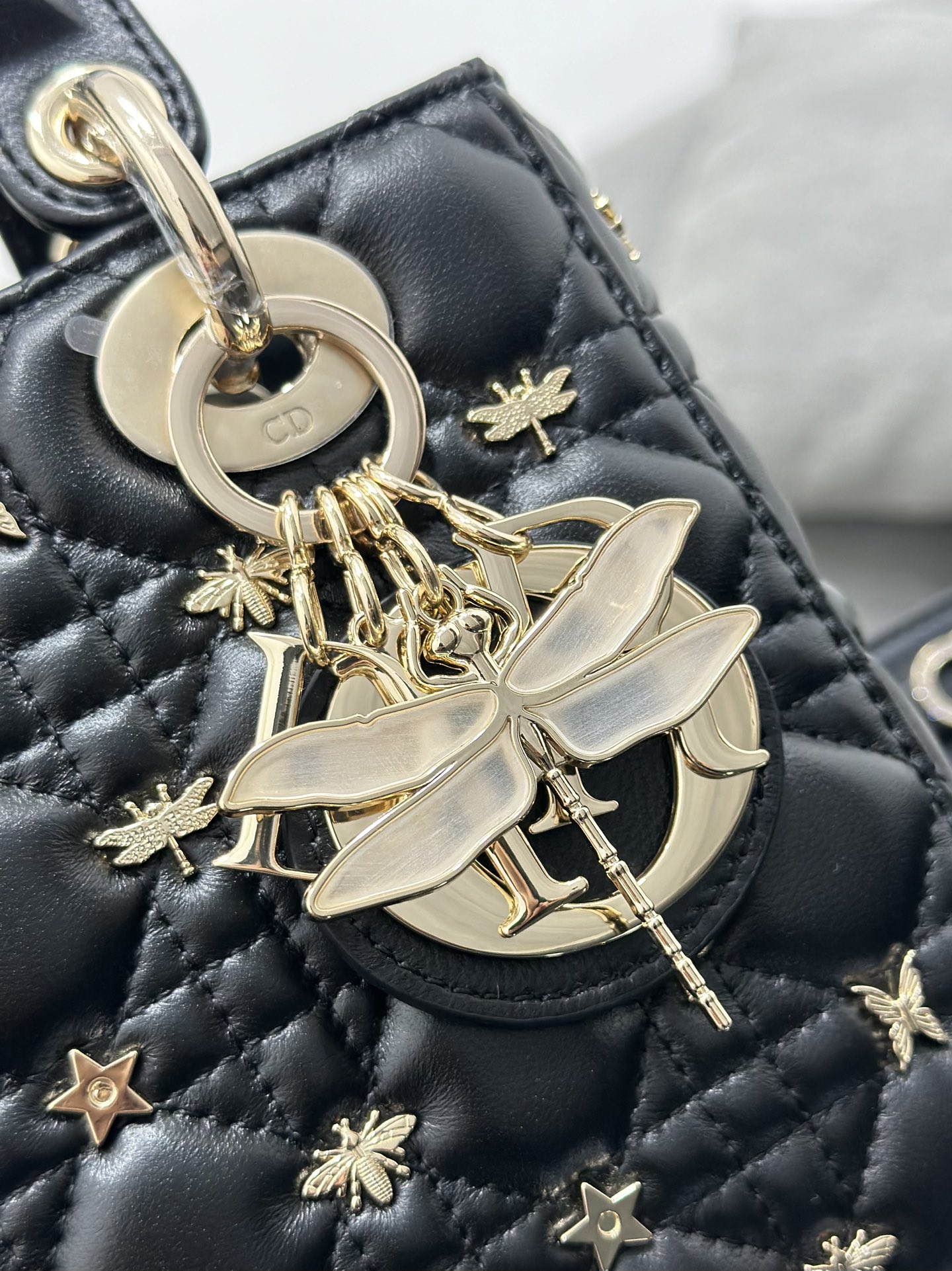 Small Lady Dior Bag Black Lambskin with Dragonfly Nail